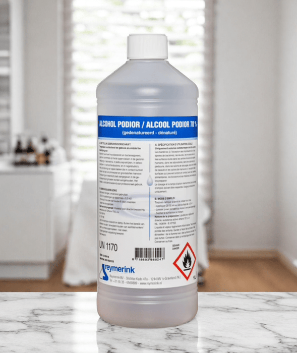Alcohol 70% Podior - 1 Liter. Alcohol 70 procent wordt gebruikt om de huid te reinigen, instrumenten te desinfecteren en oppervlakken mee schoon te maken.