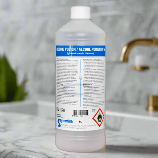 Alcohol 80% Podior 1 liter fles. Desinfectiemiddel voor huid, instrumenten en oppervlakken. Voor professioneel gebruik in zorg, salon of praktijk. Sneldrogend en effectief.