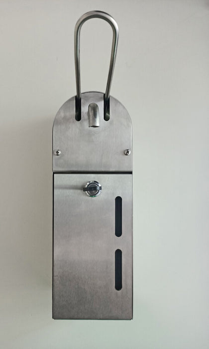 Robust stainless steel wall dispenser, elbow operation with lock security