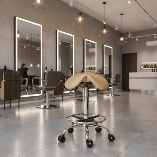 Ergonomische Kapperskruk met voetring - Beige - KS Medical Group