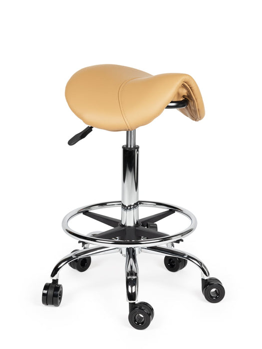 Ergonomische Kapperskruk met voetring - Beige - Standaard zithoogte