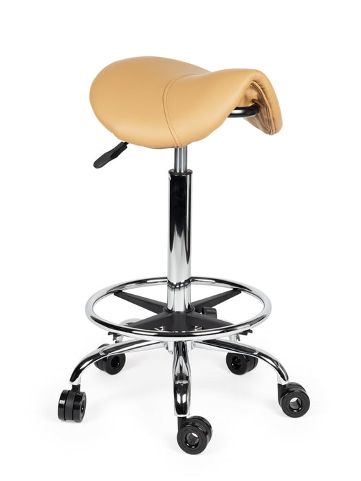 Ergonomische Kapperskruk met voetring - Beige - Hoog 