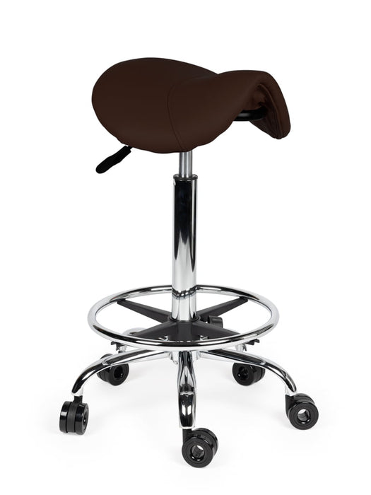 Ergonomische Kapperskruk met voetring - Bruin - Hoog