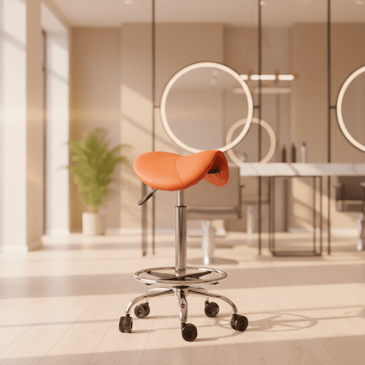 Ergonomische Kapperskruk met voetring - Oranje - KS Medical Group