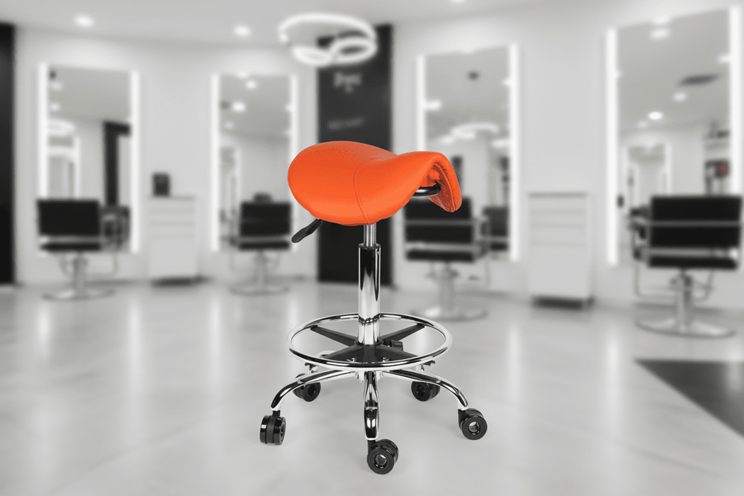 Ergonomische Kapperskruk met voetring - Oranje - KS Medical Group