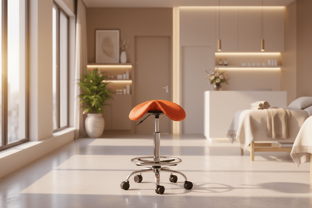 Ergonomische Kapperskruk met voetring - Oranje - KS Medical Group