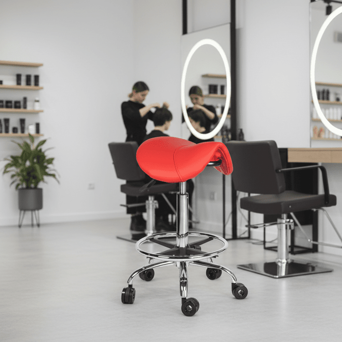 Ergonomische Kapperskruk met voetring - Rood - KS Medical Group