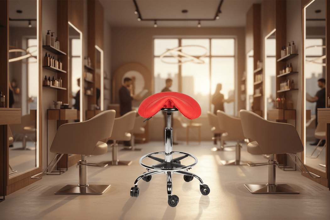 Ergonomische Kapperskruk met voetring - Rood - KS Medical Group