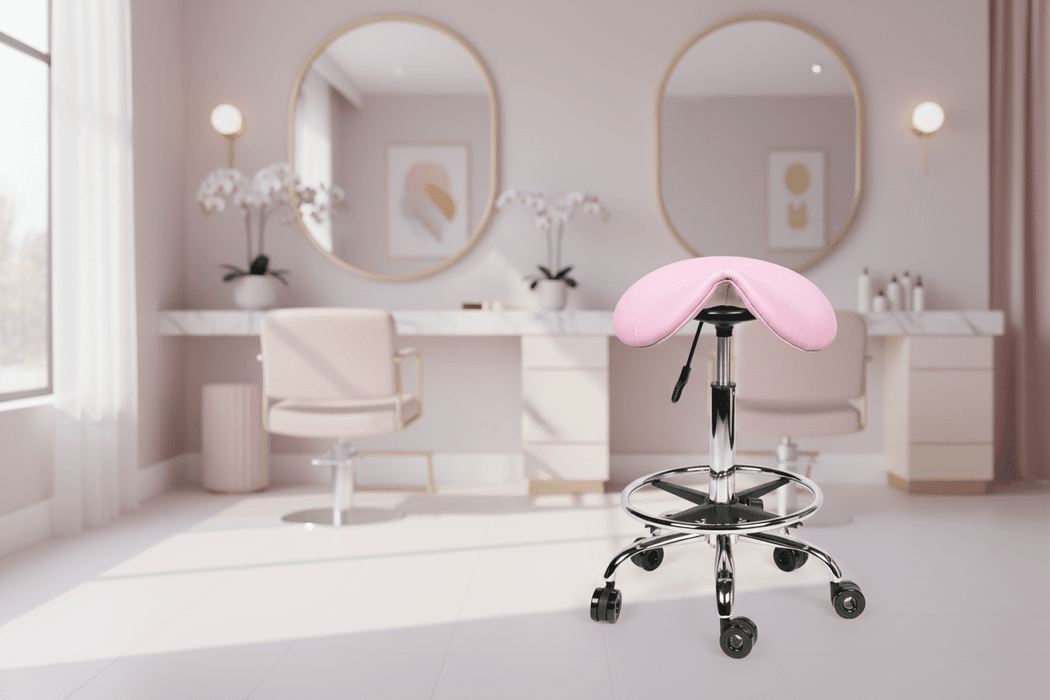 Ergonomische Kapperskruk met Voetring Roze - KS Medical Group