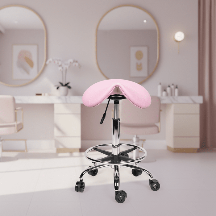 Ergonomische Kapperskruk met Voetring Roze - KS Medical Group