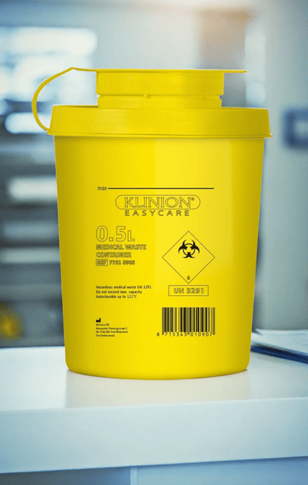 Klinion Easy Care Naaldcontainer 0.5 Liter. Compacte en veilige oplossing voor medisch afval.