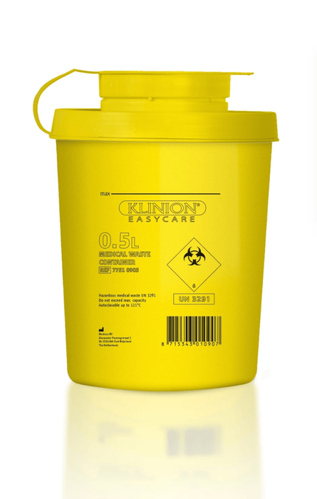 Klinion Easy Care Naaldcontainer 0.5 Liter. Compacte en veilige oplossing voor medisch afval.