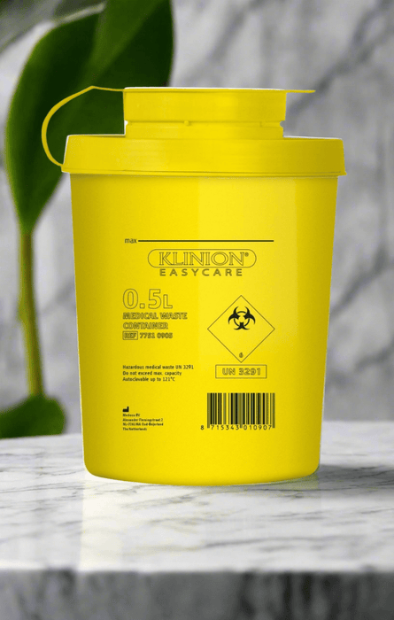 Klinion Easy Care Naaldcontainer 0.5 Liter. Compacte en veilige oplossing voor medisch afval.