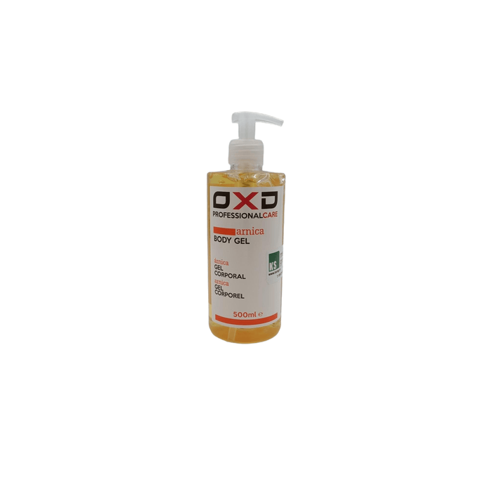 OXD Professional Care - Herstellende Body Gel - Arnica - 500ml - OXD Herstellende bodygel met arnica, 500ml pompflacon – verkoelende gel voor spierherstel en verlichting na inspanning – ideaal voor sporters en fysiotherapie.