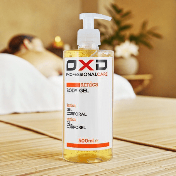 OXD Professional Care - Herstellende Body Gel - Arnica - 500ml - OXD Herstellende bodygel met arnica, 500ml pompflacon – verkoelende gel voor spierherstel en verlichting na inspanning – ideaal voor sporters en fysiotherapie.