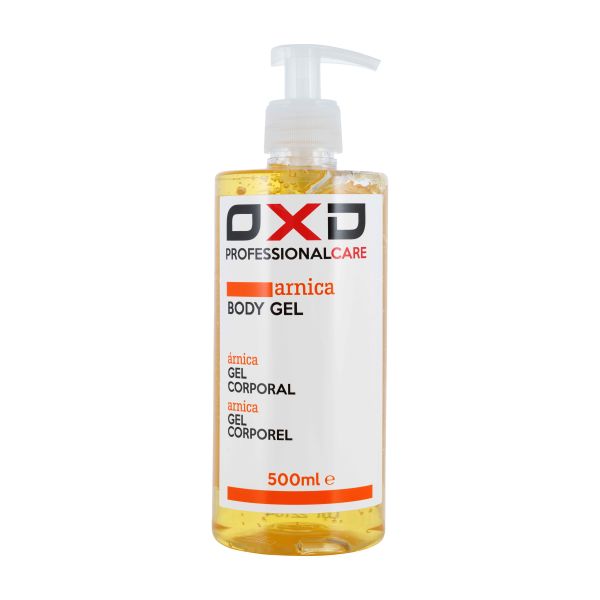 OXD Body Gel Arnica 500ml - OXD Professional Care - Herstellende Body Gel - Arnica - 500ml - OXD Herstellende bodygel met arnica, 500ml pompflacon – verkoelende gel voor spierherstel en verlichting na inspanning – ideaal voor sporters en fysiotherapie.