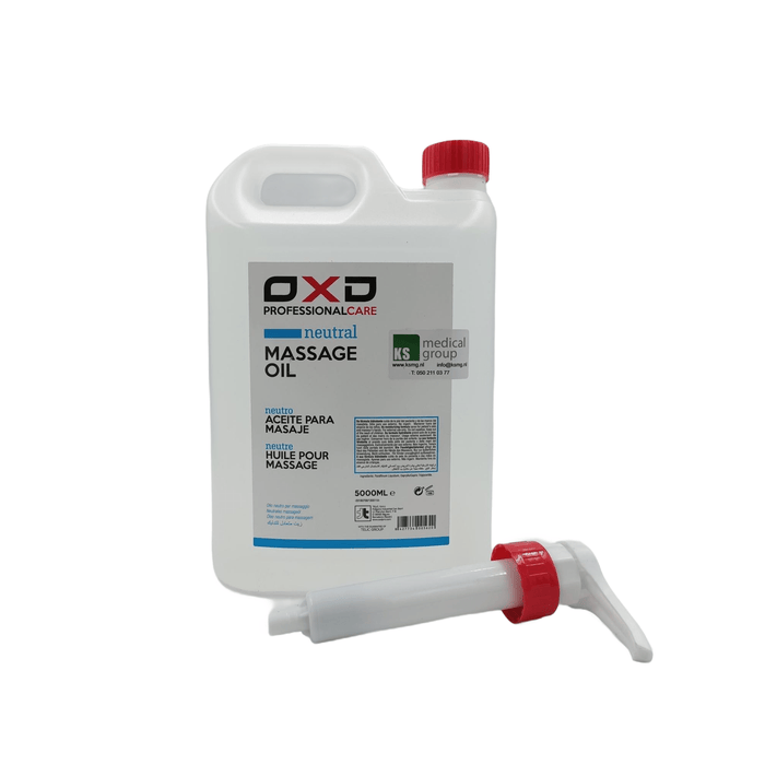 OXD Professional Care - Massage olie - Neutraal - 5000ml - KS Medical Group - Geurloze olie voor professioneel masseren. Geschikt voor alle huidtypes in grote verpakking van 5 liter voor dagelijks gebruik. Met doseerpomp.