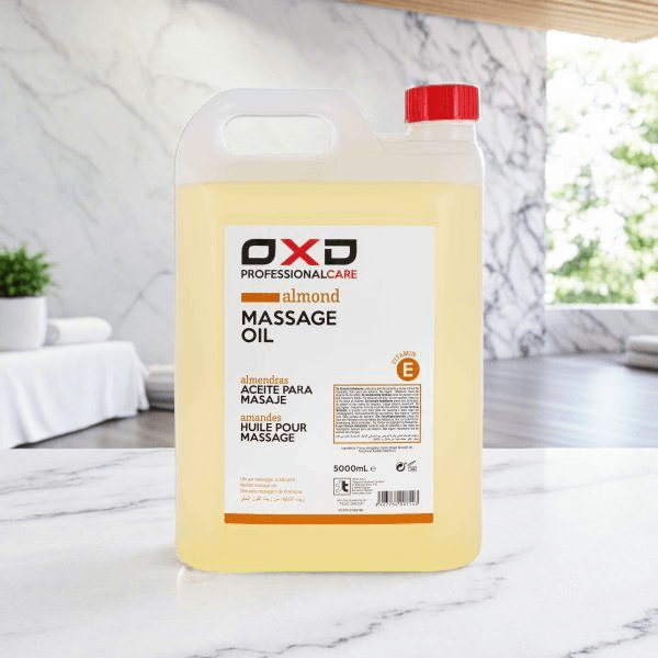 OXD Professional Care - Massage Olie - Sweet Almond - 5000ml - OXD Professional Care massageolie met zoete amandel, 5000ml navulverpakking – professionele massageolie in grote jerrycan voor intensief gebruik.