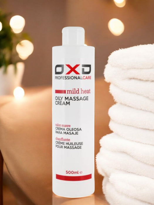 OXD Professional Care - Oily Massage Cream - Mild Heat - 500ml. Professionele verwarmende olieachtige massage crème voor spierverzorging
