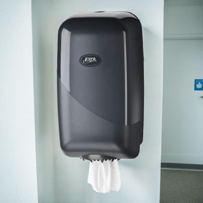 Europroducts mini poetsrol dispenser zwart – Compacte wandhouder voor mini poetsrollen