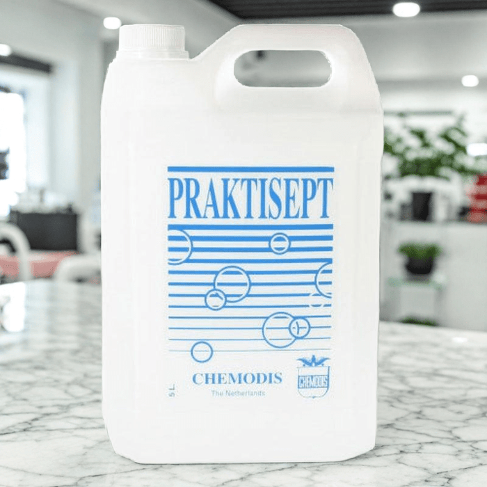Praktisept - Reinigingsmiddel - 5 liter. Professionele desinfectie in grootverpakking. Snelle, effectieve en gebruiksvriendelijke manier om je praktijk hygiënisch schoon te houden. Desinfectiespray kopen doe je bij KS Medical Group.