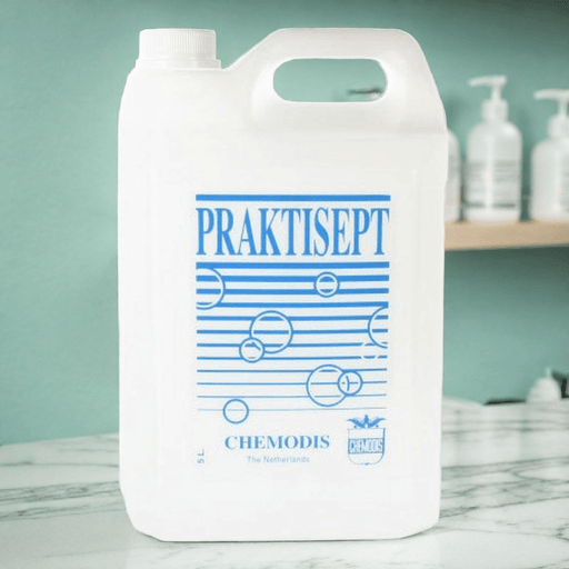 Praktisept - Reinigingsmiddel - 5 liter. Professionele desinfectie in grootverpakking. Snelle, effectieve en gebruiksvriendelijke manier om je praktijk hygiënisch schoon te houden. Desinfectiespray kopen doe je bij KS Medical Group.