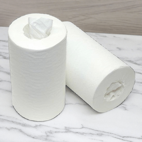 Poetsrol Mini 2-laags – 60 Meter zonder koker – Voor hygiënisch en efficiënt gebruik in dispenser of wandhouder.