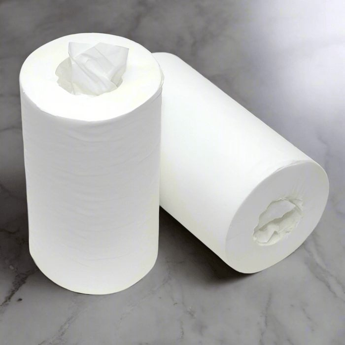 Poetsrol Mini 2-laags – 60 Meter zonder koker – Voor hygiënisch en efficiënt gebruik in dispenser of wandhouder.