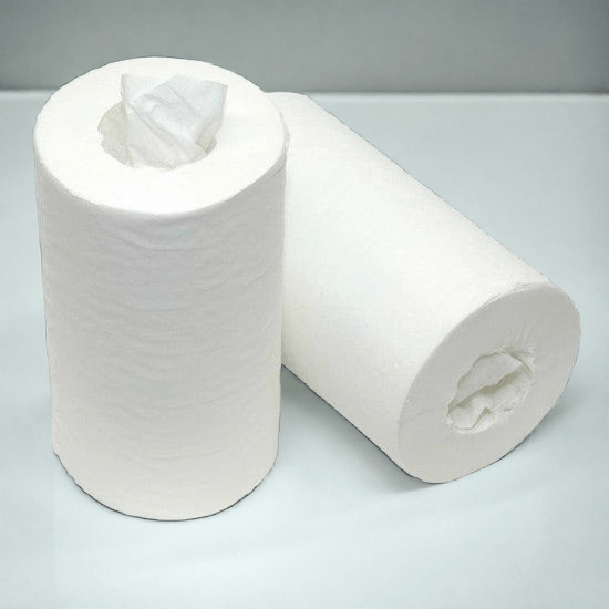 Poetsrol Mini 2-laags – 60 Meter zonder koker – Voor hygiënisch en efficiënt gebruik in dispenser of wandhouder.