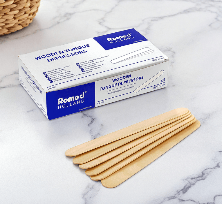 Romed - houten disposable spatels - 100 stuks. Hygiënische wegwerp spatels voor medisch en cosmetisch gebruik.