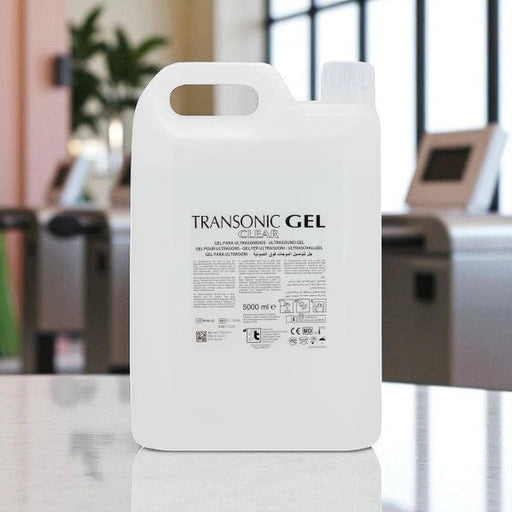 Transonic Ultrasound Gel - Clear - 5000ml - Harde Container. Transparante Contactgel voor IPL& Laserbehandelingen en Echografie. Contactgel kopen doe je bij KS Medical Group.