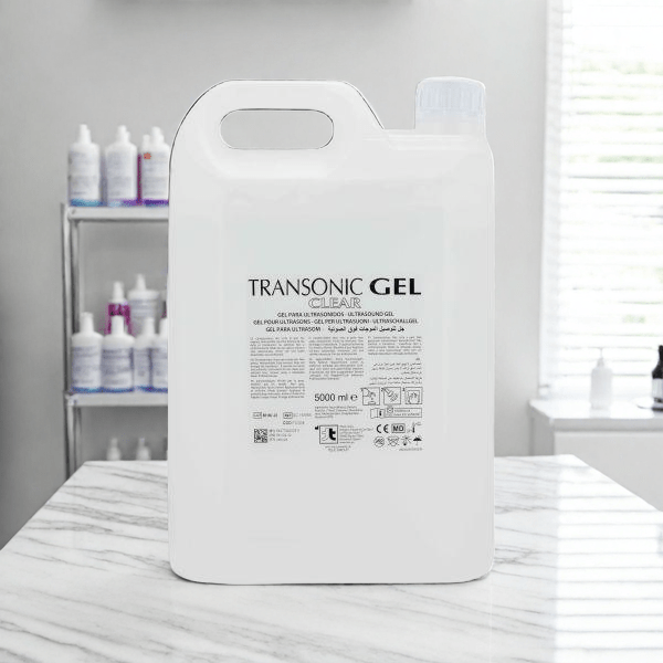 Transonic Ultrasound Gel - Clear - 5000ml - Harde Container. Transparante Contactgel voor IPL& Laserbehandelingen en Echografie. Contactgel kopen doe je bij KS Medical Group.