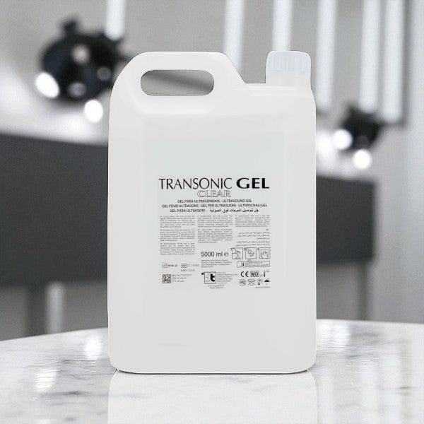 Transonic Ultrasound Gel - Clear - 5000ml - Harde Container. Transparante Contactgel voor IPL& Laserbehandelingen en Echografie. Contactgel kopen doe je bij KS Medical Group.