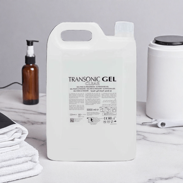 Transonic Ultrasound Gel - Clear - 5000ml - Harde Container. Transparante Contactgel voor IPL& Laserbehandelingen en Echografie. Contactgel kopen doe je bij KS Medical Group.