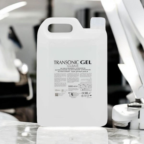 Transonic Ultrasound Gel - Clear - 5000ml - Harde Container. Transparante Contactgel voor IPL& Laserbehandelingen en Echografie. Contactgel kopen doe je bij KS Medical Group.