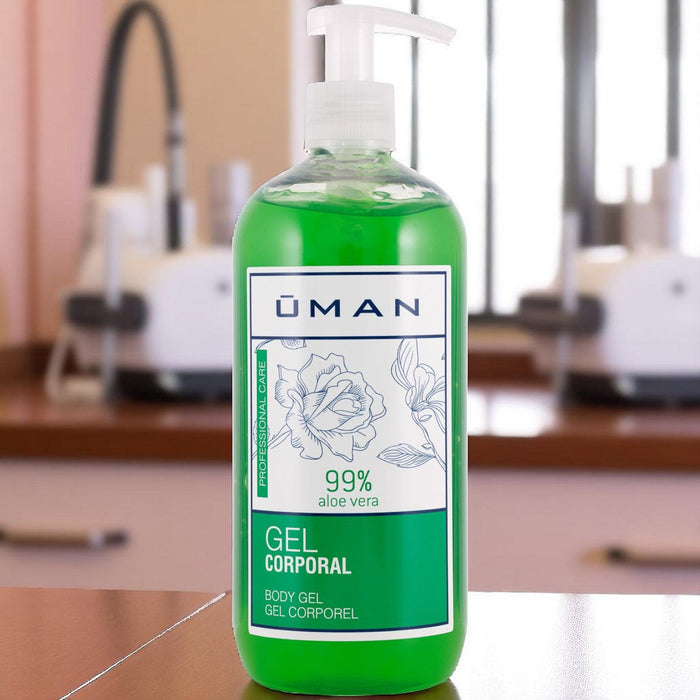 Uman - Aloë Vera Gel - Verkoelende Gel - 500ml. Verkoelende en hydraterende Gel voor de gevoelige huid na laser ontharing of andere cosmetische behandelingen. 99% pure aloë vera gel.