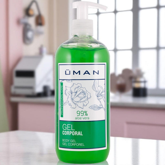 Uman - Aloë Vera Gel - Verkoelende Gel - 500ml. Verkoelende en hydraterende Gel voor de gevoelige huid na laser ontharing of andere cosmetische behandelingen. 99% pure aloë vera gel.