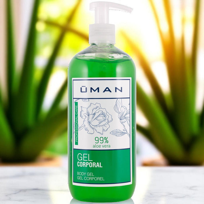 Uman - Aloë Vera Gel - Verkoelende Gel - 500ml. Verkoelende en hydraterende Gel voor de gevoelige huid na laser ontharing of andere cosmetische behandelingen. 99% pure aloë vera gel.