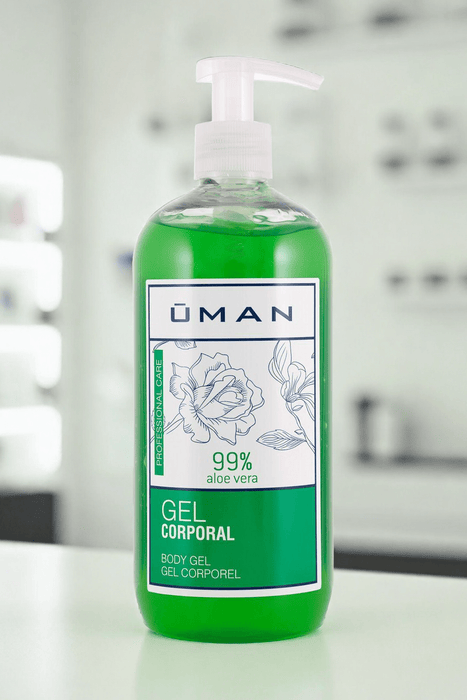 Uman - Aloë Vera Gel - Verkoelende Gel - 500ml. Verkoelende en hydraterende Gel voor de gevoelige huid na laser ontharing of andere cosmetische behandelingen.