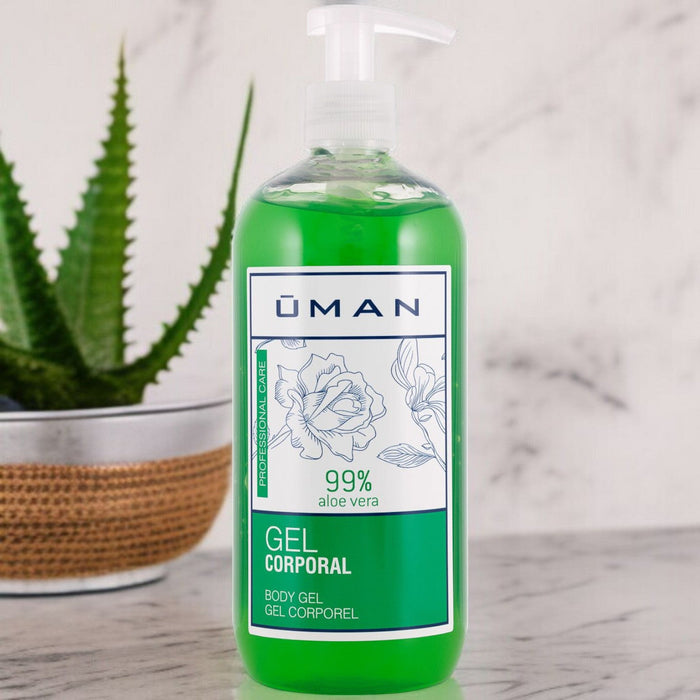 Uman - Aloë Vera Gel - Verkoelende Gel - 500ml. Verkoelende en hydraterende Gel voor de gevoelige huid na laser ontharing of andere cosmetische behandelingen. 99% pure aloë vera gel.