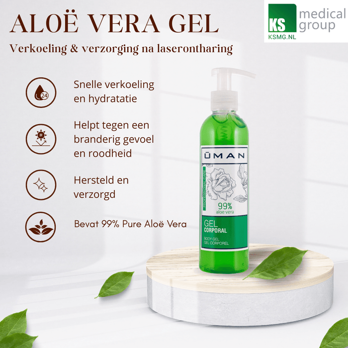 Uman - Aloë Vera Gel - Verkoelende Gel - 500ml. Verkoelende en hydraterende Gel voor de gevoelige huid na laser ontharing