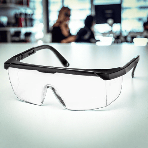 Veiligheidsbril voor laserklinieken naast een ipl machine voor laser ontharing met ultrasound gel 