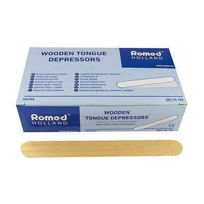 Romed - houten disposable spatels - 100 stuks. Hygiënische wegwerp spatels voor medisch en cosmetisch gebruik.